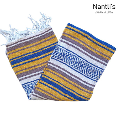 Zarape Mexicano TM-Falsa-46 Gold-Blue Mexican Serape Yoga Mat Picnic Blanket