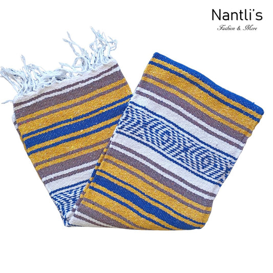 Zarape Mexicano TM-Falsa-46 Gold-Blue Mexican Serape Yoga Mat Picnic Blanket