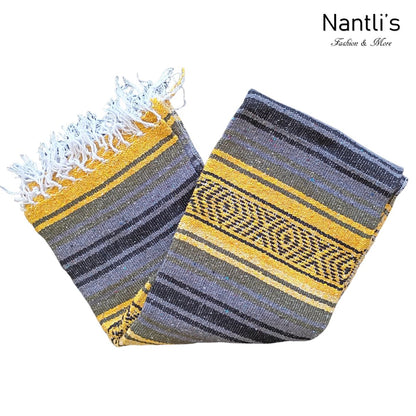 Zarape Mexicano TM-Falsa-47 Gold-Grey Mexican Serape Yoga Mat Picnic Blanket