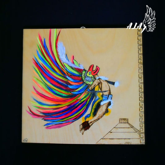 Aztec Ceremonial Dance Acrylic painting and Pyrography artwork 