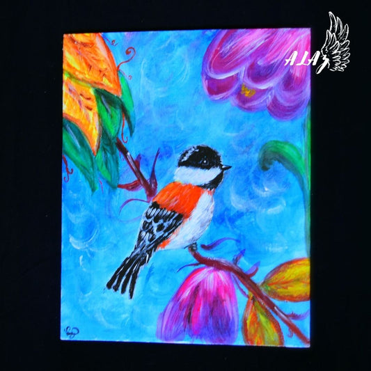 Dreamy bird Acrylic and Watercolor painting artwork by Nancy Alvarez