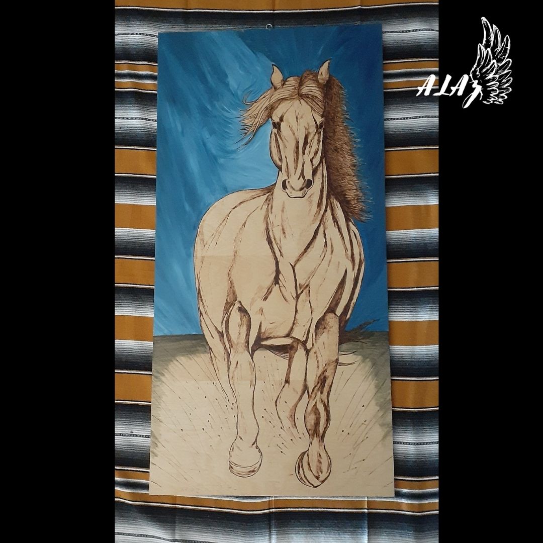 Majestic Horse Acrylic painting and Pyrography artwork by Nancy Alvarez and Mateo Ariaz