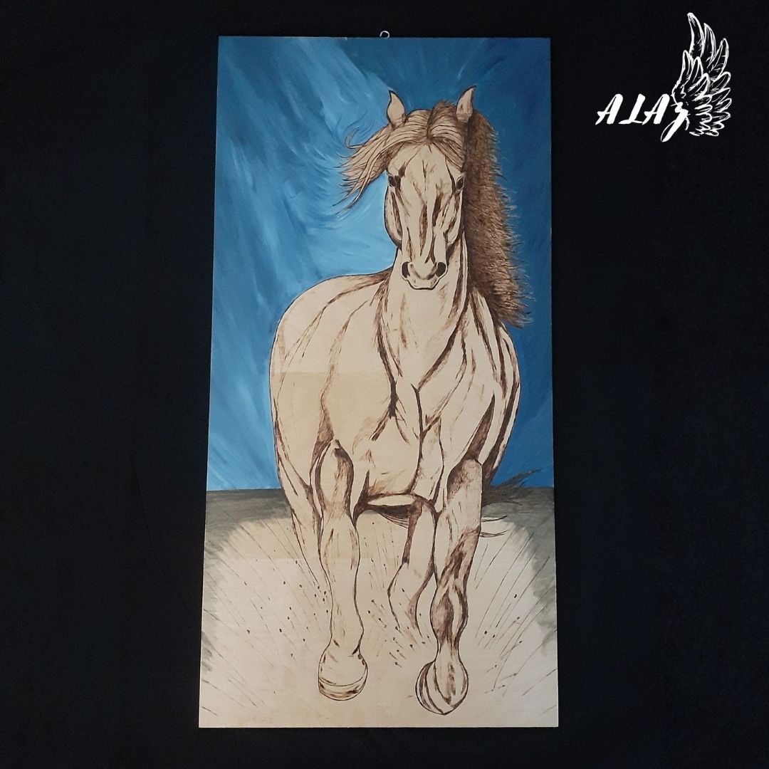 Majestic Horse Acrylic painting and Pyrography artwork by Nancy Alvarez and Mateo Ariaz