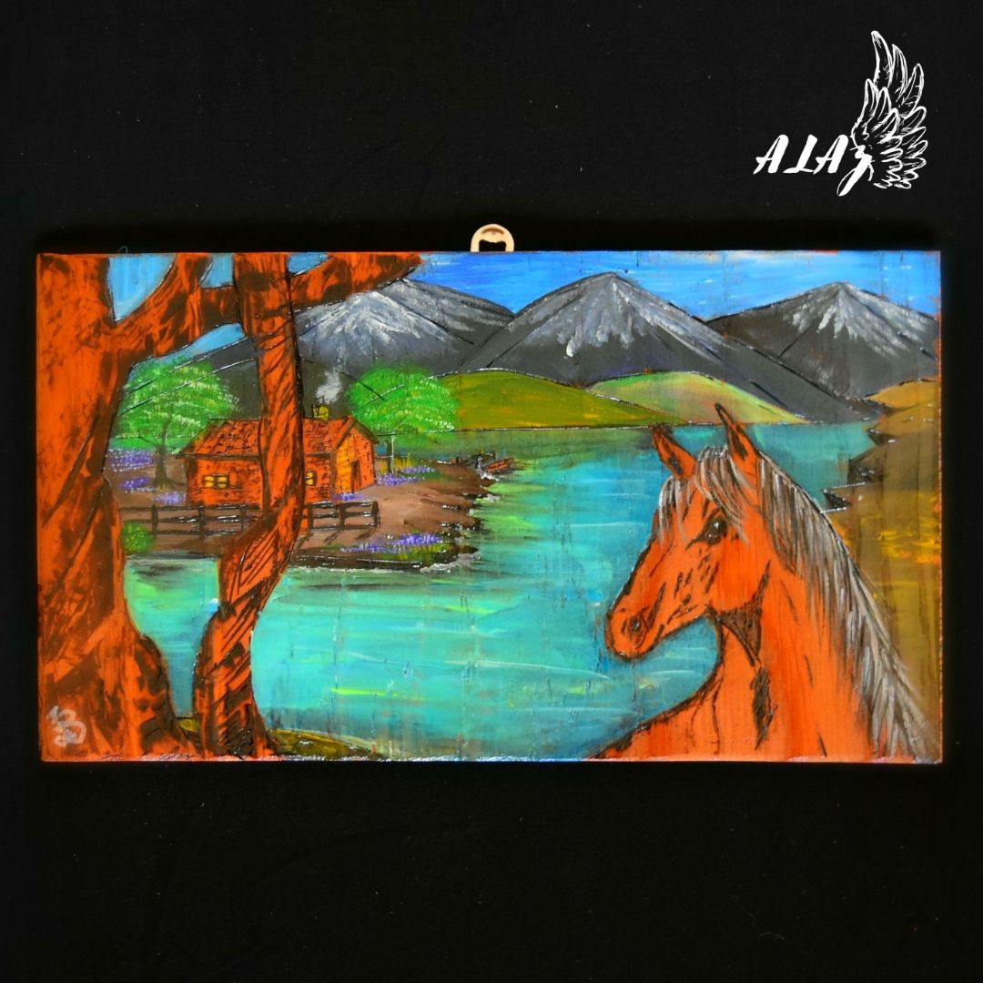 My perfect place Acrylic painting and Pyrography artwork