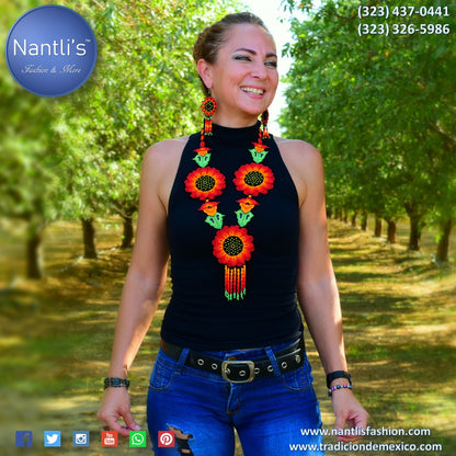 Collar y aretes de chaquira beaded jewelry necklace and earrings Nantlis