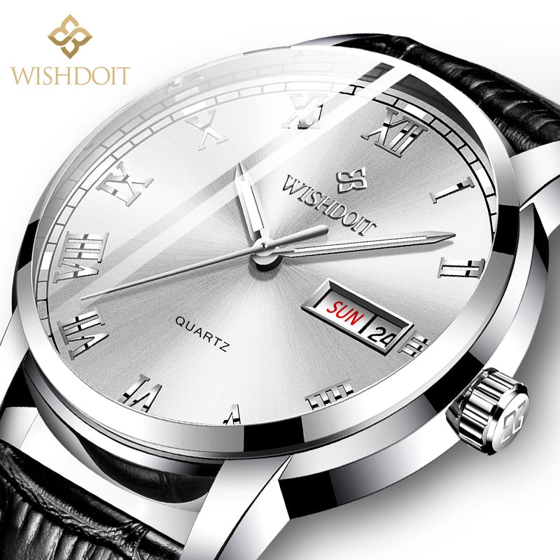 Reloj para hombre Men's Watch Men Watch Waterproof Luminous Stainless Steel Calendar Men watch Wristwatch silver black strap