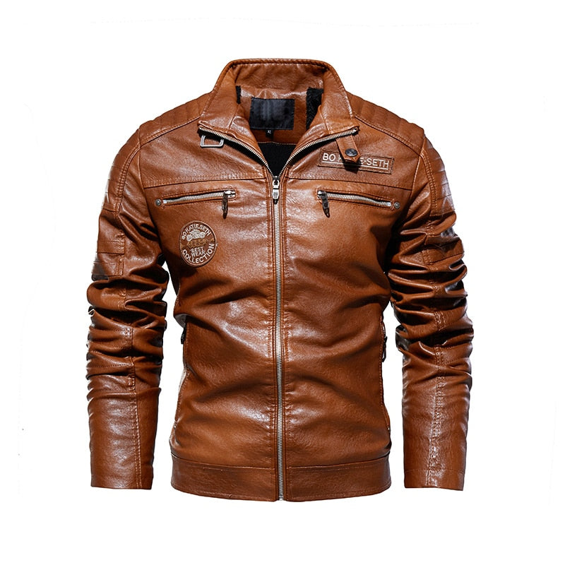 Jacket for Men Winter Fleece Motorcycle PU Leather Jacket Mens Stand C –  Nantli's - Online Store