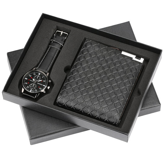 Reloj y Cartera para Hombre Men's Watch Wallet Set Man Watch Wallet Gift Box Quartz Wristwatch Pin Buckle Male Wallets Purse Gifts Set for Father
