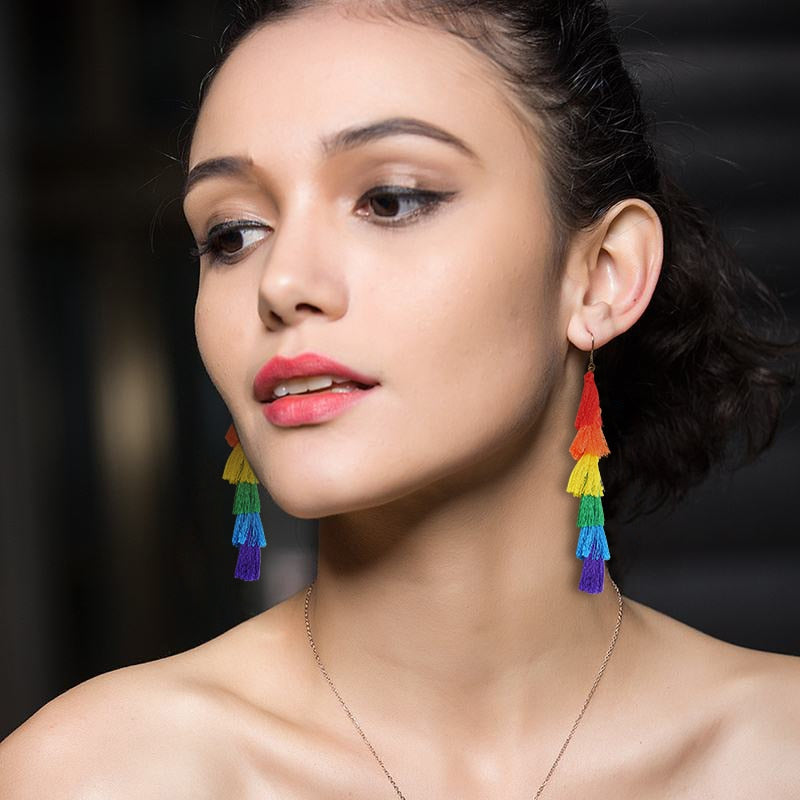 Aretes para mujeres Chic Rainbow Color Long Tassel Earrings for Women