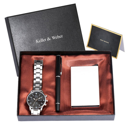 Reloj y Cartera para Hombre Men's Watch Wallet Set Pen Business Card Case Quartz Wristwatch Gift Set Birthday Gift for Dad Husband
