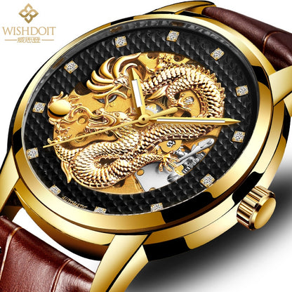 Reloj para hombre Men's Watch Chinese Style Large Dial Steel Belt Flying Dragon Watch Men's Automatic Mechanical Clock black gold brown