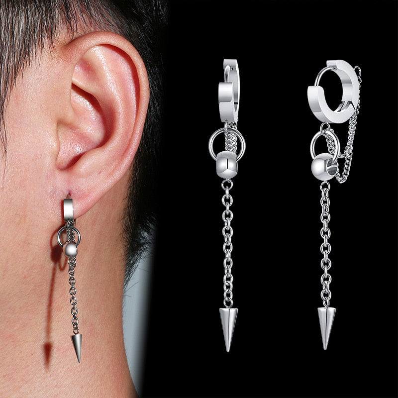 Aretes para mujeres y hombres Punk Dangle Earrings for Women Men, Stainless Steel Hoop Circle with Conical Drop, Anti Allergy Rock Hip hop Ear Jewelry