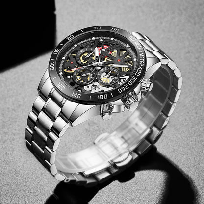 Reloj para hombre Men's Watch Men's Casual Sports Watch, Men's Watch, Waterproof Luminous Stainless Steel Men's Wrist Watch silver black