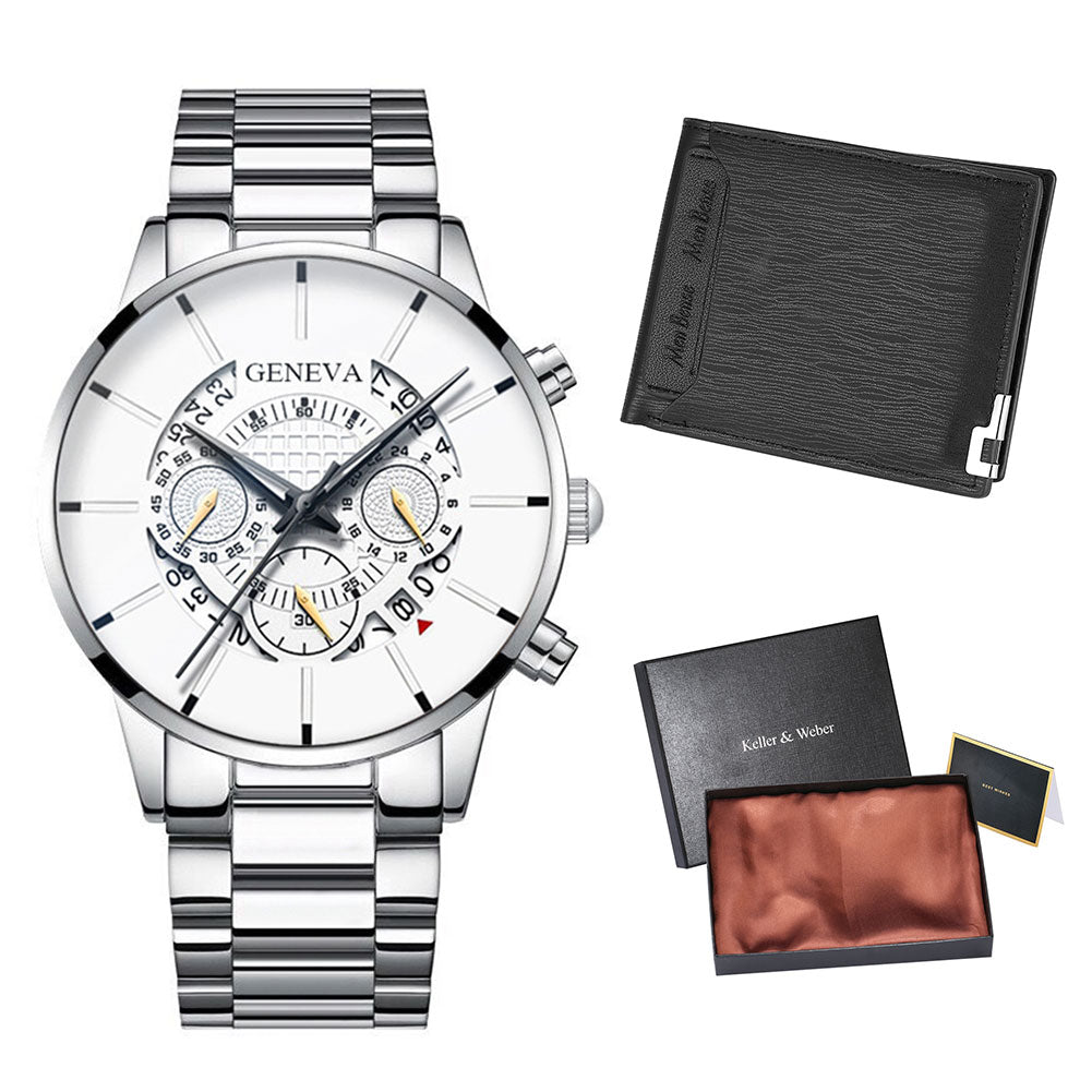 Wallet Watch Set Men's Stainless Steel Quartz Watches Dial Man Leather Card Wallet Holder Best Business Gift for Male