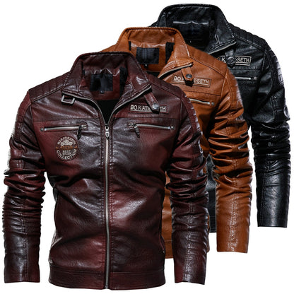 Jacket for Men Winter Fleece Motorcycle PU Leather Jacket Mens Stand Collar Casual Windbreaker Ropa De Hombre Slim Coat 7XL