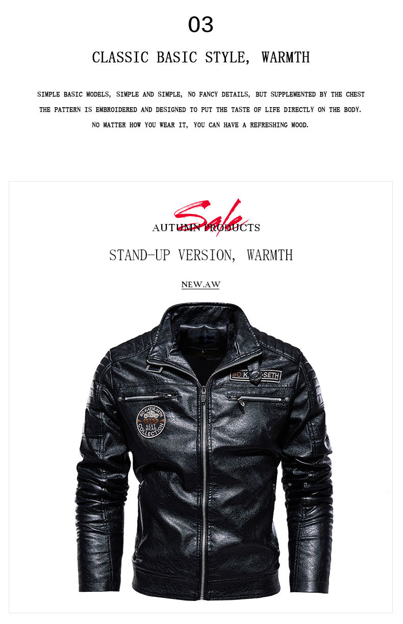 Jacket for Men Winter Fleece Motorcycle PU Leather Jacket Mens Stand Collar Casual Windbreaker Ropa De Hombre Slim Coat 7XL