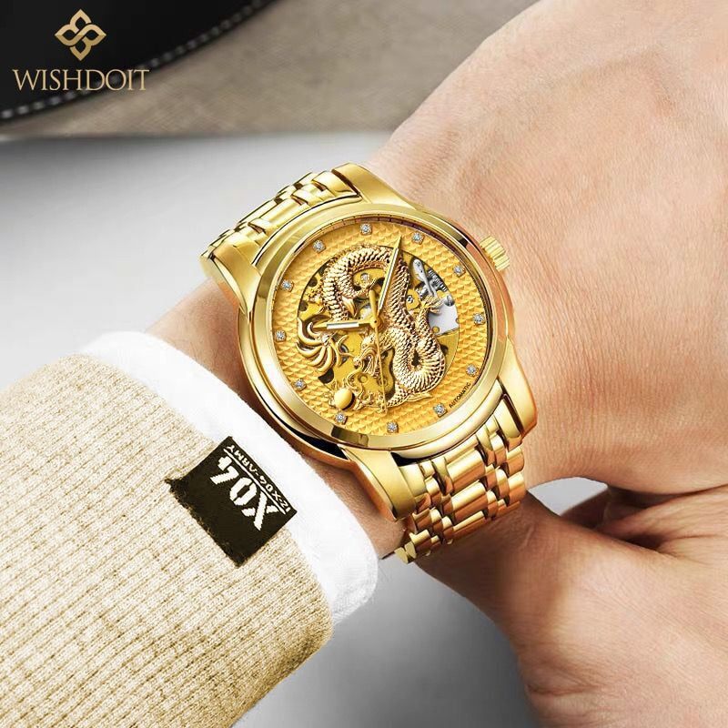 Reloj para hombre Men's Watch Chinese Style Large Dial Steel Belt Flying Dragon Watch Men's Automatic Mechanical Clock
