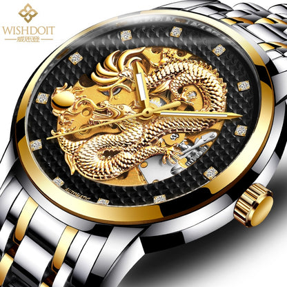 Reloj para hombre Men's Watch Chinese Style Large Dial Steel Belt Flying Dragon Watch Men's Automatic Mechanical Clock black gold pewter