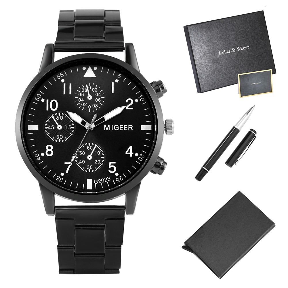 Reloj y Cartera para Hombre Men's Watch Wallet Set Quartz Watches Pen Fashion Man Card Holder Gifts for Husband Dad Boyfriend