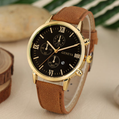 Watch Gift Set for Men Fashion Quartz Roman Numeral Watch Clock 2 Pieces Man's Elastic Bracelets Christmas Gifts for Boyfriend