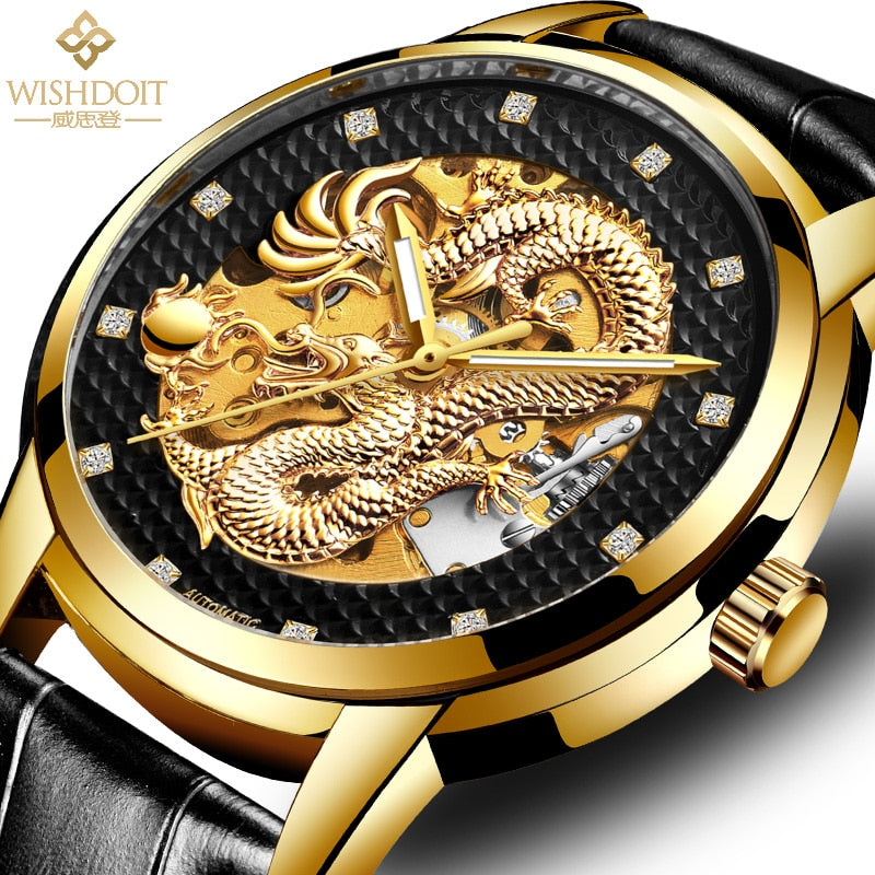 Reloj para hombre Men's Watch Chinese Style Large Dial Steel Belt Flying Dragon Watch Men's Automatic Mechanical Clock black band