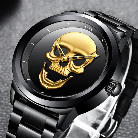 Reloj para Hombre Skeleto Men Watch Casual 3D Skull Full Steel Waterproof Military Sports Male Quartz Wrist Watch Relogio Masculino