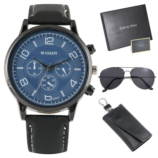 Reloj Cartera y Lentes de Sol para hombre Men's Watch Sunglasses wallet Set Key Bag Cool Sunglasses Gift Set for men