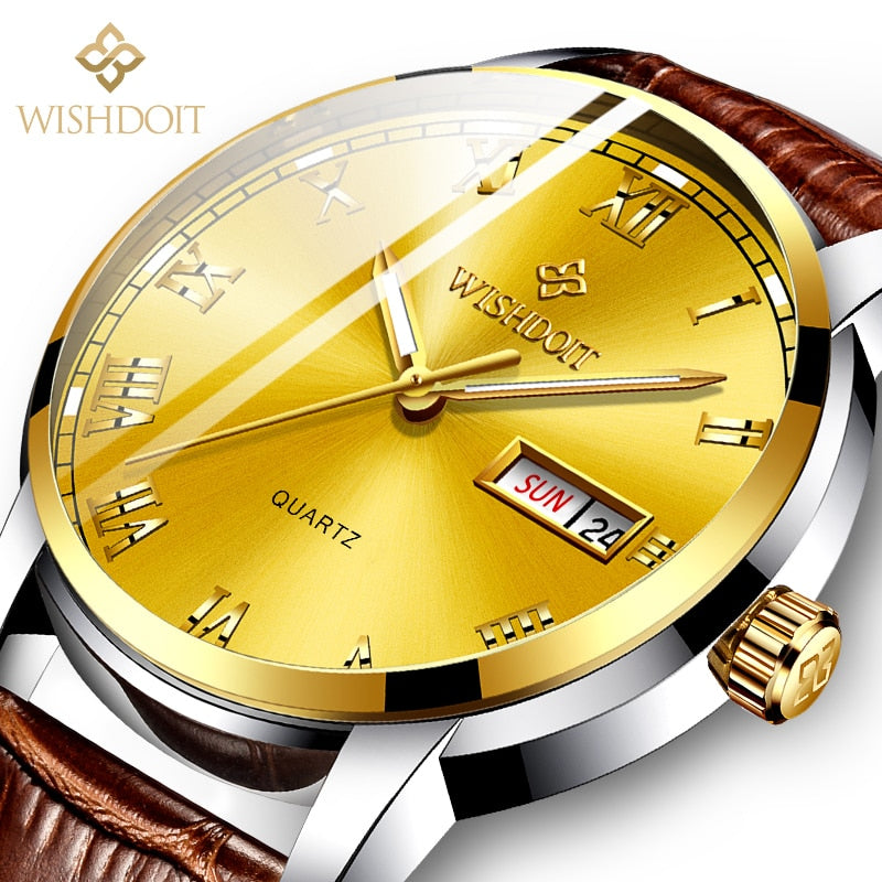 Reloj para hombre Men's Watch Men Watch Waterproof Luminous Stainless Steel Calendar Men watch Wristwatch gold silver brown leather strap