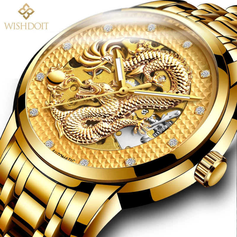 Reloj para hombre Men's Watch Chinese Style Large Dial Steel Belt Flying Dragon Watch Men's Automatic Mechanical Clock