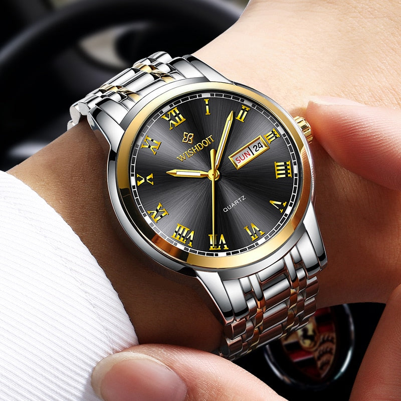 Reloj para hombre Men's Watch Men Watch Waterproof Luminous Stainless Steel Calendar Men watch Wristwatch silver black gold on wrist