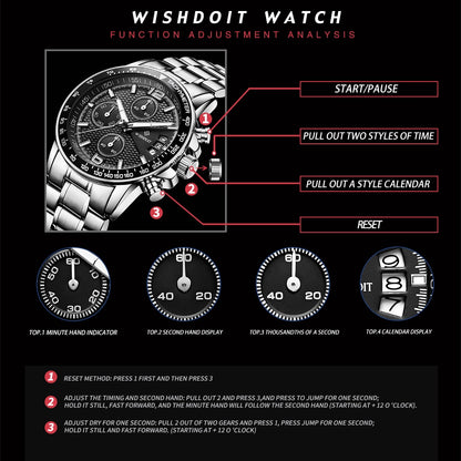 Sports Watch Men Chronograph Watch Fashion Quartz Clock Waterproof Luminous