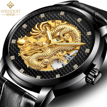 Reloj para hombre Men's Watch Chinese Style Large Dial Steel Belt Flying Dragon Watch Men's Automatic Mechanical Clock black and gold