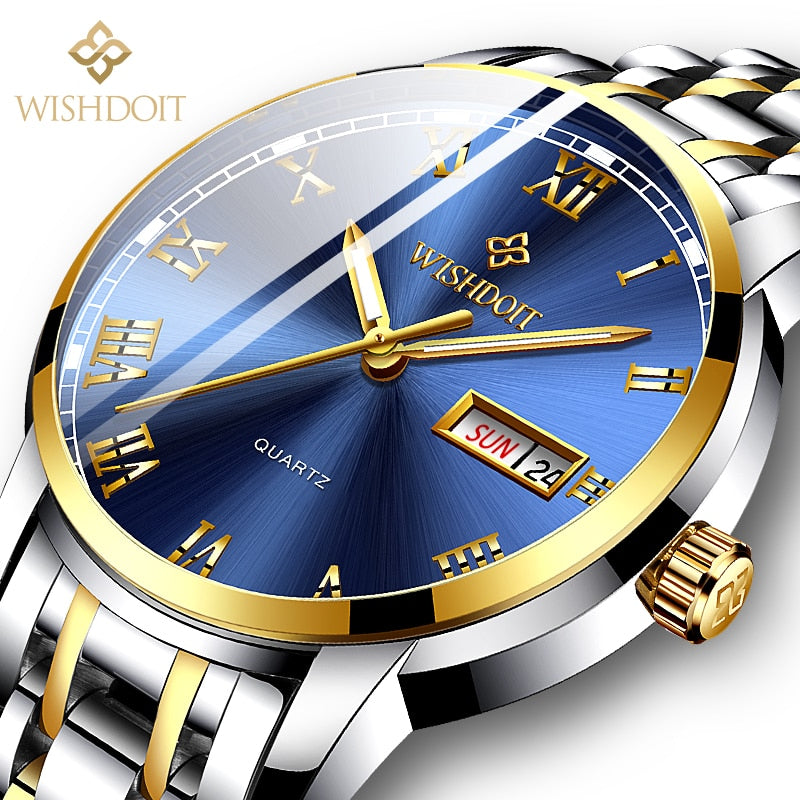 Reloj para hombre Men's Watch Men Watch Waterproof Luminous Stainless Steel Calendar Men watch Wristwatch gold blue silver