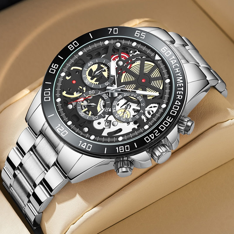 Reloj para hombre Men's Watch Men's Casual Sports Watch, Men's Watch, Waterproof Luminous Stainless Steel Men's Wrist Watch silver black close view