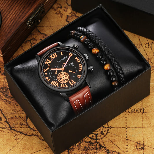 Watch Men Set Gift Quartz Watches with Calendar for Men Exquisite Bracelet Gifts Box reloj para hombres