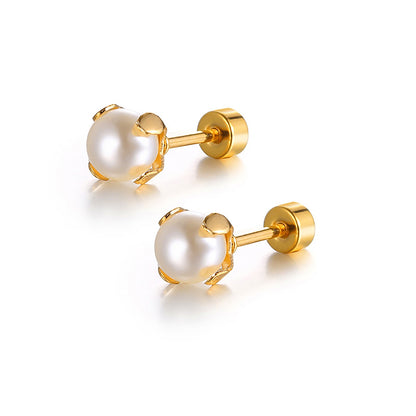 Aretes para mujeres Simple Basic Stud Earrings for Women Men, Stainless Steel with Simulated Pearl Earrings, Casual Girl Boy Street Ear Jewelry