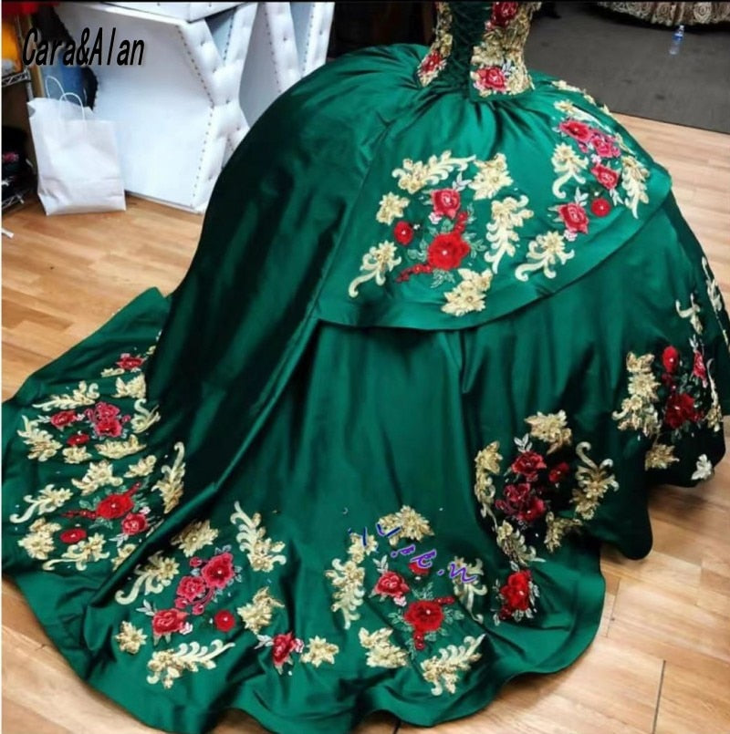 Products Vestido Charro de Quinceanera Floral Applique Quinceanera Dress Sweetheart Sweet 16 Mexican Girls Prom Gowns