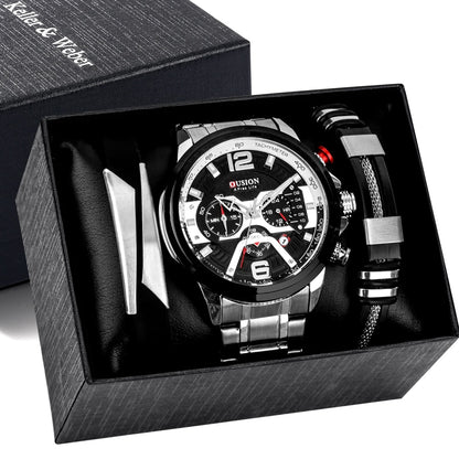 Reloj y Pulseras para hombre Men's Watch bracelets Set Black Steel Quartz Watches Best Father's Day Birthday Gifts for Men
