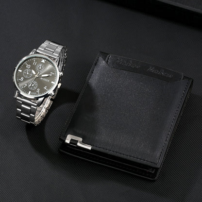 Reloj y Cartera para Hombre Men's Watch Wallet Set Men's Quartz Stainless Steel Wristwatch Black Purse Birthday Gift for Man montre homme