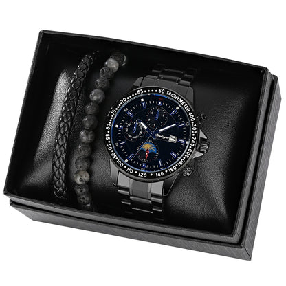Reloj y Pulseras para hombre Men's Watch bracelets Set Gift Set for Men Waterproof Date Quartz Watch to Boyfriend Bracelet Watches Creative Gift Box black royal