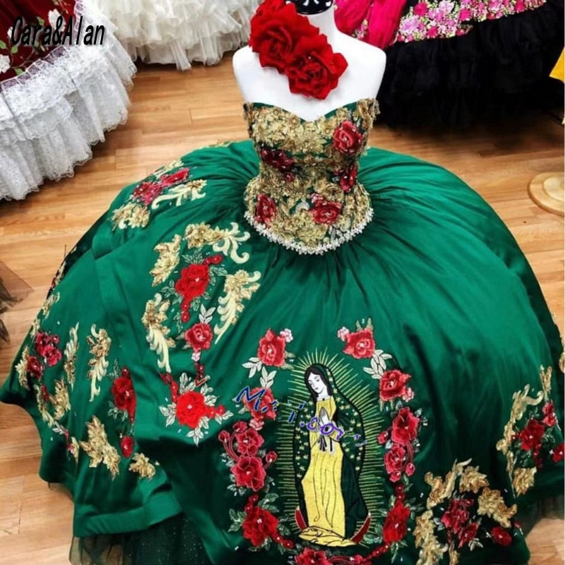 Products Vestido Charro de Quinceanera Floral Applique Quinceanera Dress Sweetheart Sweet 16 Mexican Girls Prom Gowns Vrigen Guadalupe
