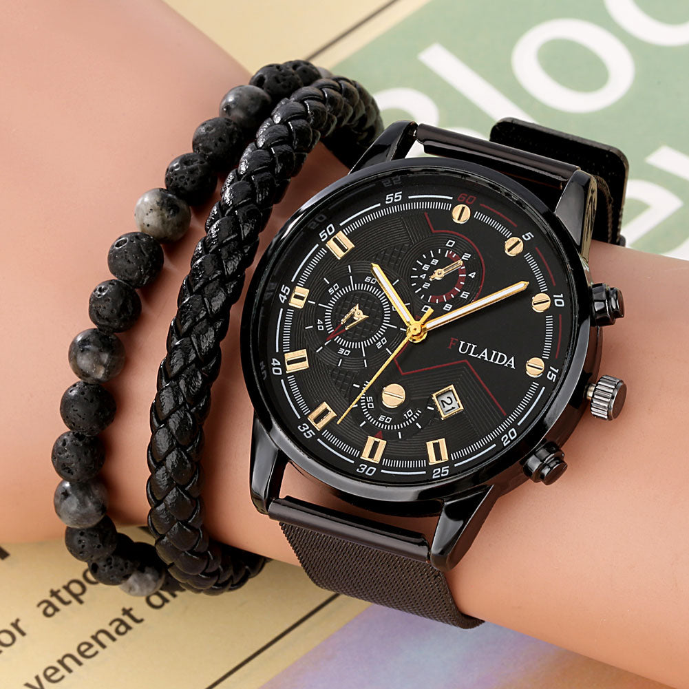 Reloj y Pulseras para hombre Men's Watch bracelets Set Stainless Steel Mesh Quartz Watch for Men Bracelet Accessory Best Gift to Boyfriend