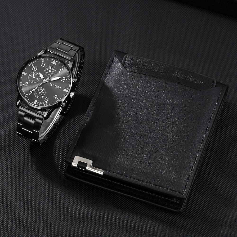 Reloj y Cartera para Hombre Men's Watch Wallet Set Men's Quartz Stainless Steel Wristwatch Black Purse Birthday Gift for Man montre homme black