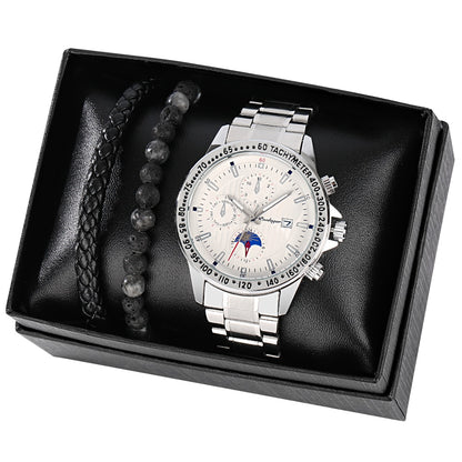 Reloj y Pulseras para hombre Men's Watch bracelets Set Gift Set for Men Waterproof Date Quartz Watch to Boyfriend Bracelet Watches Creative Gift Box black silver