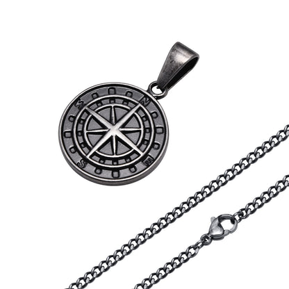 Pendiente y Collar para Hombre o Mujer Vintage Seeker Compass Necklaces for Men, Waterproof Stainless Steel Round Coin Pendant, Rock Punk Male Collar Gift