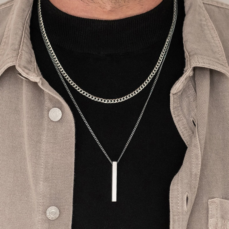 Pendiente y Collar para Hombre 3D Vertical Bar Necklaces for Men