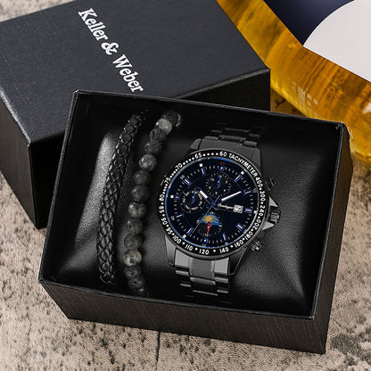 Reloj y Pulseras para hombre Men's Watch bracelets Set Gift Set for Men Waterproof Date Quartz Watch to Boyfriend Bracelet Watches Creative Gift Box black navy