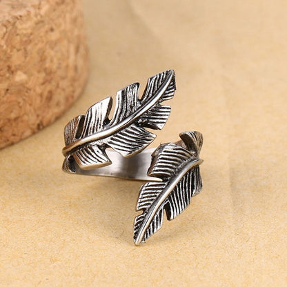 Anillo para Hombre o Mujer Vintage Feather Ring Men Jewelry Stainless Steel Biker Style Hand Polishing US Size 7 8 9 10 11 12