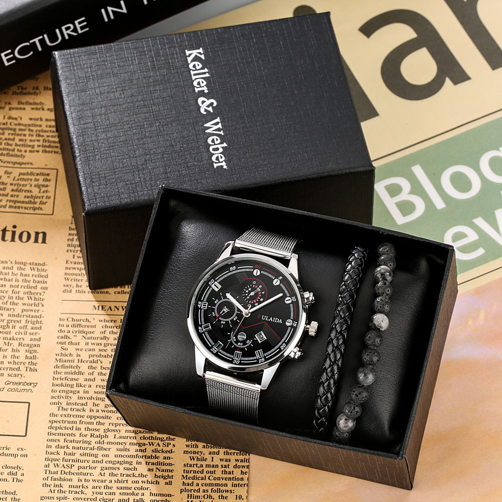 Reloj y Pulseras para hombre Men's Watch bracelets Set Stainless Steel Mesh Quartz Watch for Men Bracelet Accessory Best Gift to Boyfriend