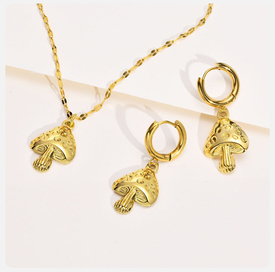 Aretes para mujeres Dainty Mushroom Charms earrings Necklace for Women